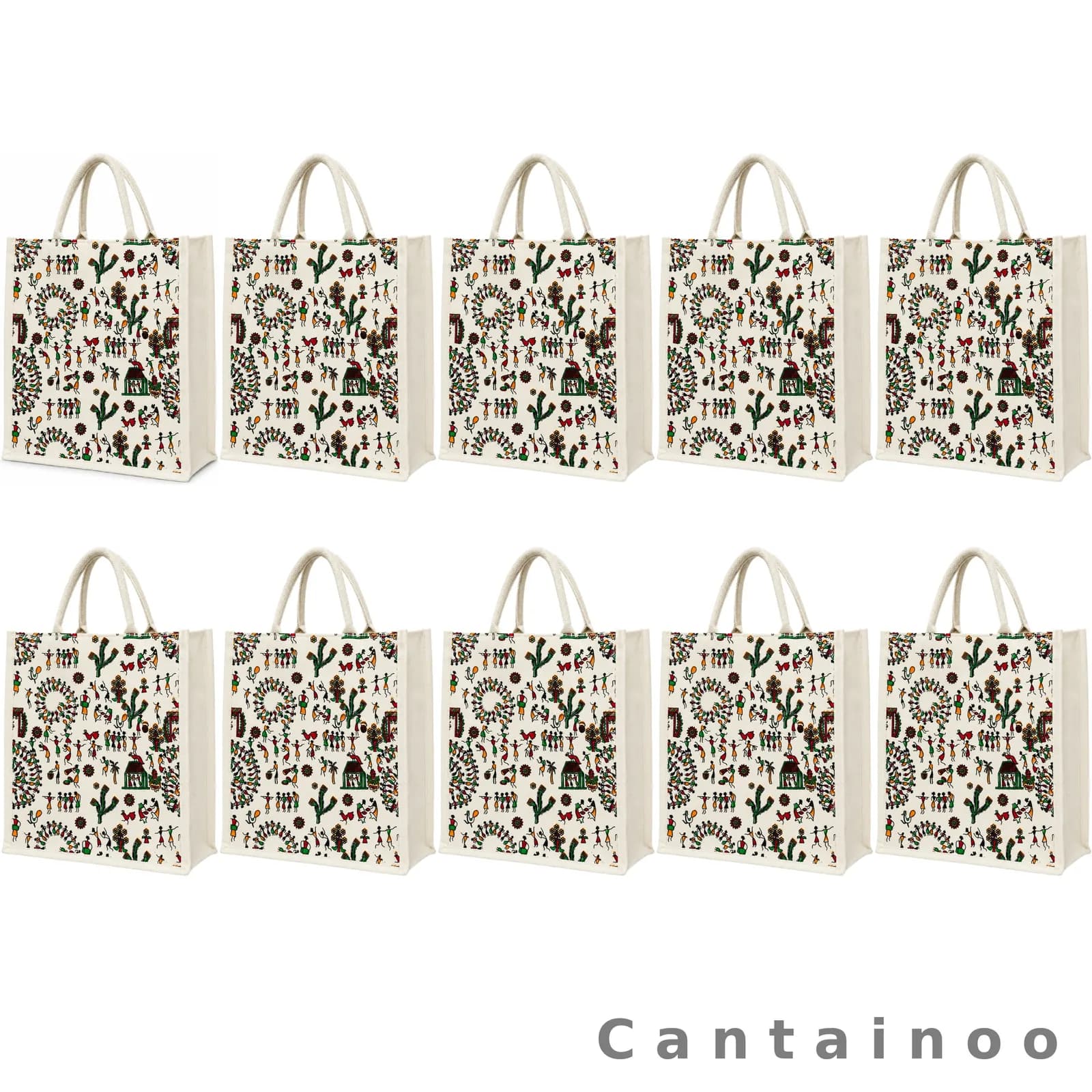 FolkFest Canvas Zip Bag — Ethnic Reusable Tote with Zip