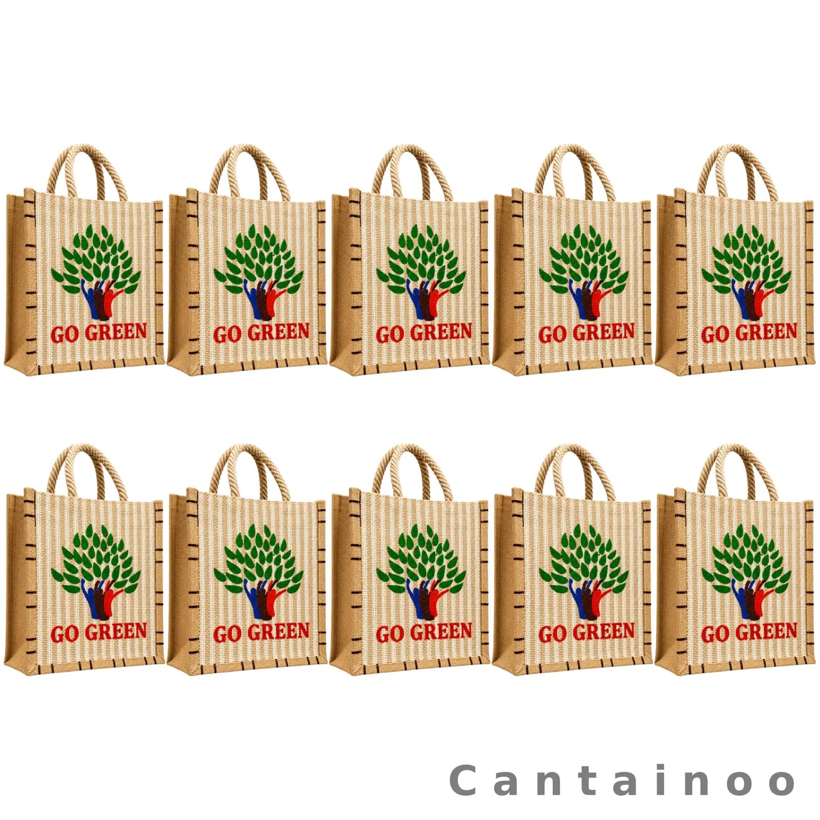 Natural 'Go Green' Zip Jute Bag — Eco-Friendly Reusable Tote